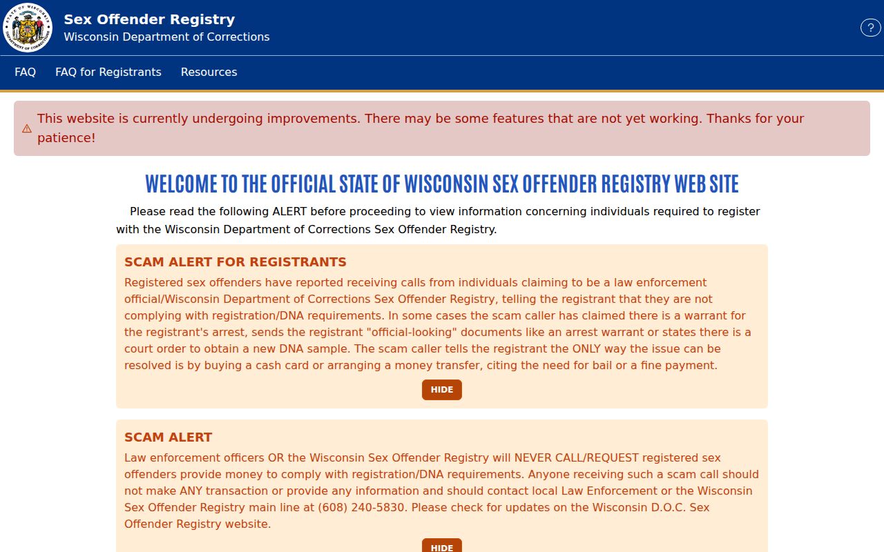 Legacy Wisconsin DOC public offender search redirect used by Jackson County searchers