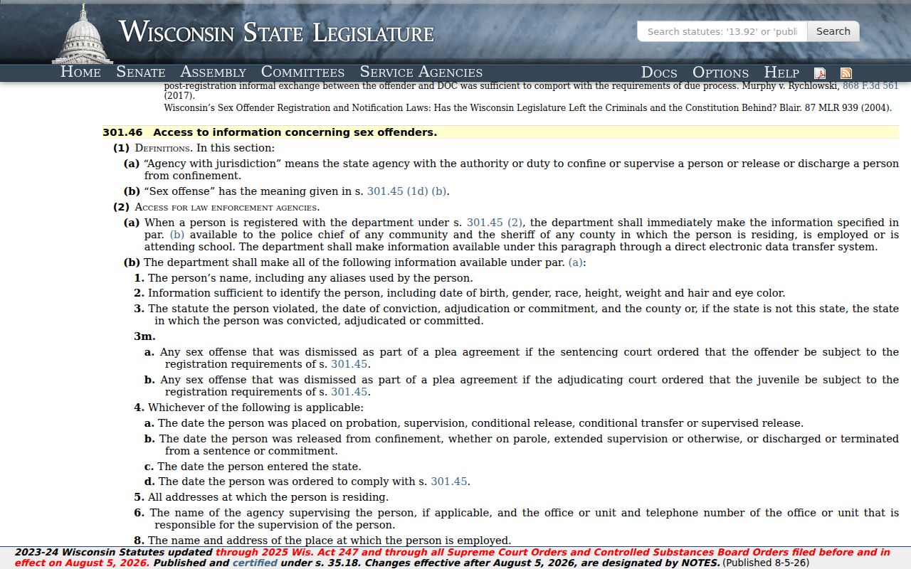 Wisconsin registry disclosure statute used for Jackson County community notification