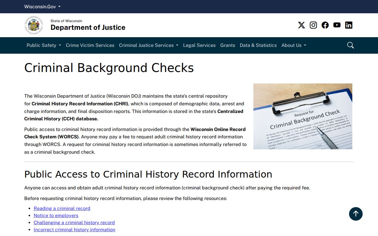 Jackson County criminal history access through Wisconsin DOJ background checks